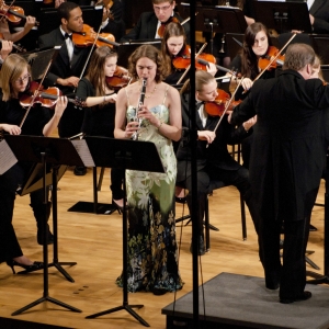 Junior Kayla Smalley soloing with the university orchestra as a winner of the Truman concerto competition