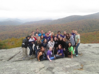 Truman Clarinet Choir hiking in the mountains of North Carolina