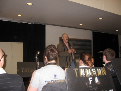 Dr. Ian Lindevald (physics) lecturing on clarinet acoustics and reed resonance