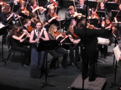 Junior Erin Miesner soloing with the university orchestra as a winner of the Truman concerto competition