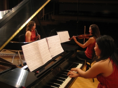 Erin Miesner performing a chamber music recital with the Eclectic Accord Piano Trio.