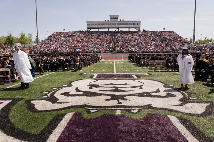 Photo of Stokes Stadium at Commencement in May 2014