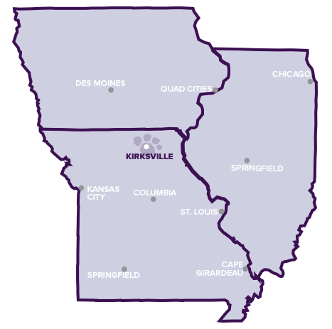 Map of cities near Truman State University