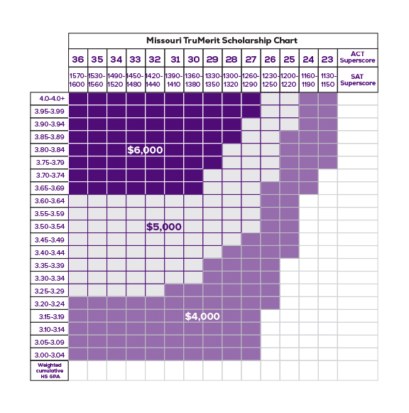 TruMerit Scholarship chart - out of state