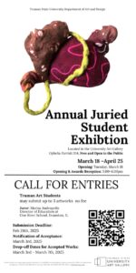 annual juried student exhibition poster featuring event details and artwork