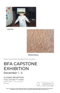 BFA capstone exhibition poster featuring artwork and event details
