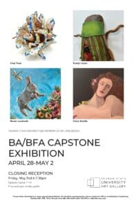 BA/BRA capstone exhibition poster featuring event details and artwork